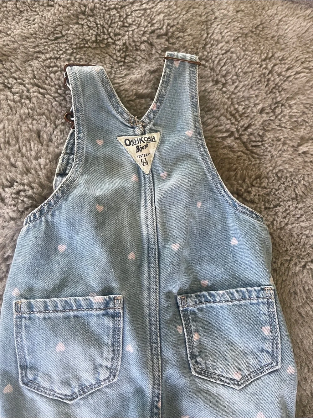 OshKosh B'gosh Light Blue Denim Heart Pocket Overalls with Pink Hearts